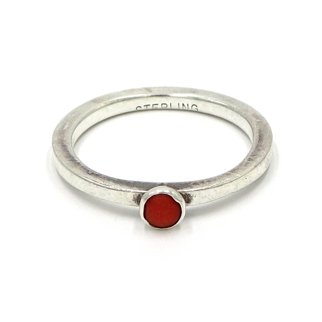 Sterling Silver and Coral Stackable Ring | Etsy