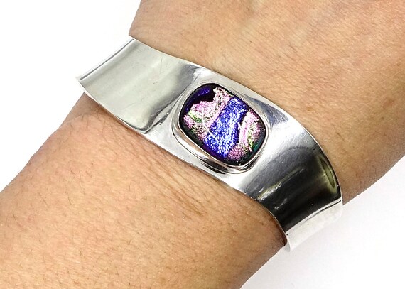 Sterling Dichroic Glass Wave Cuff Bracelet From M… - image 4