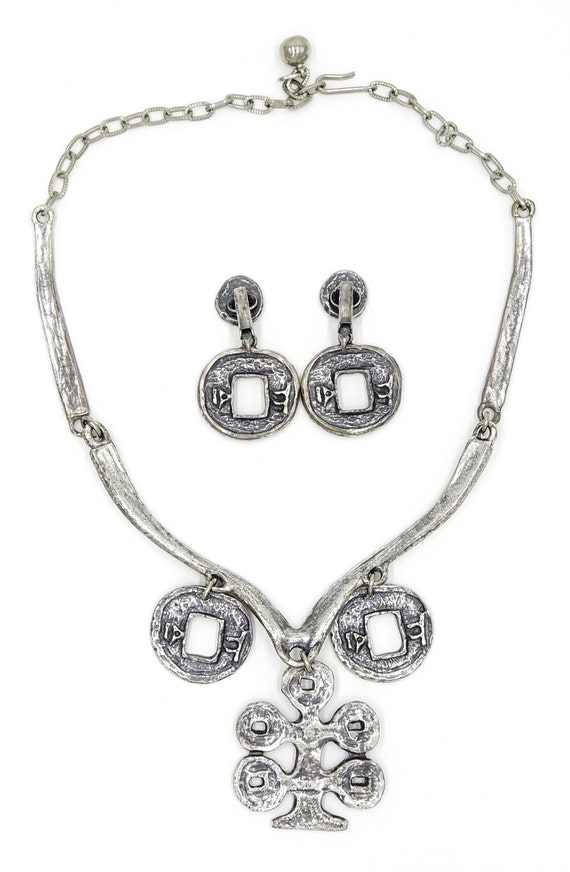 Chinese Coin Abstract Necklace And Earring Set - image 3