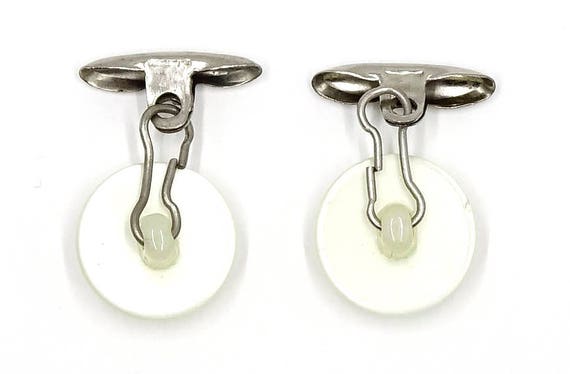 Vintage White Moonglow Lucite Button Cufflinks - image 3