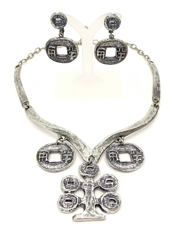 Chinese Coin Abstract Necklace And Earring Set - image 2