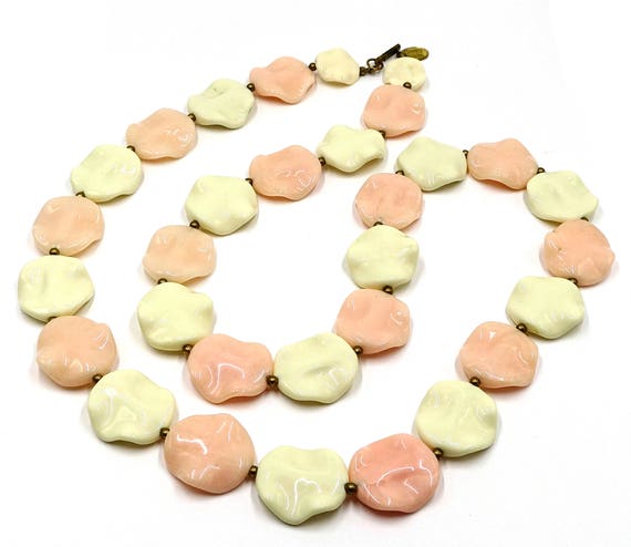 Miriam Haskell Pink And Cream Lucite Wavy Disc Be… - image 1