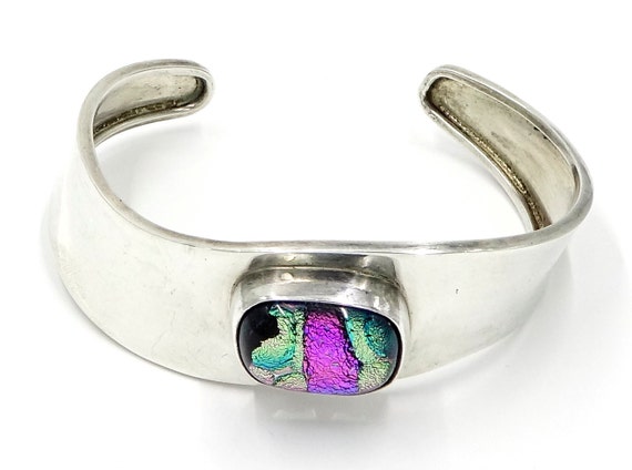 Sterling Dichroic Glass Wave Cuff Bracelet From M… - image 2
