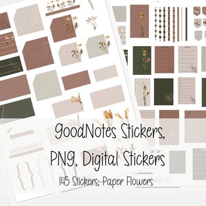 Digital Stickers; Goodnotes Stickers; Digital Planner Stickers; Realistic Stickers;  145 Individual PNGs; 4 GoodNotes Sheets