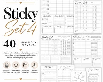 Neutral Digital Planner Stickers: 40 Functional PNG Pages for GoodNotes | Sticky Set 4