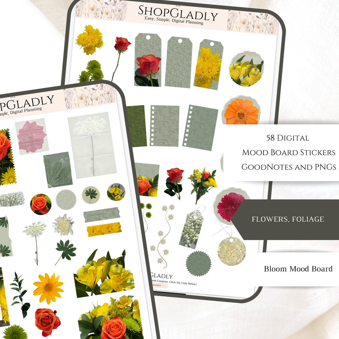 Goodnotes Stickers Realistic Flowers Mood Board Digital Etsy