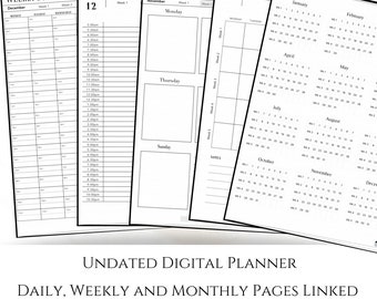 Agenda numérique non daté : pages quotidiennes, hebdomadaires, mensuelles (PDF)