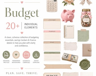 Budget Planner Stickers, Transparent PNG Finance Graphics for GoodNotes & Digital Journals