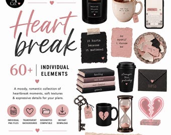 Heartbreak Digital Stickers, Healing & Self Love PNG Clipart, GoodNotes Planner Graphics