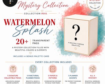 Watermelon Splash #001 | 20+ Premium Transparent PNGs | Digital Planner Decorations | Curated Color Palette | Mystery Digital Download |