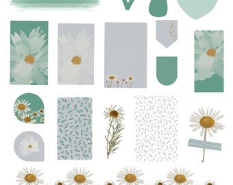 Pegatinas del planificador digital Daisy: conjunto de diarios GoodNotes (PNG)