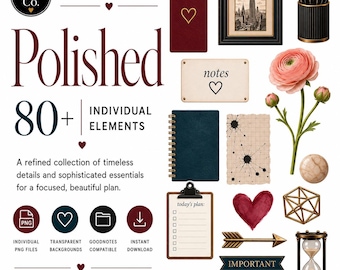 Luxury Digital Stickers, GoodNotes Planner PNG Clipart, Polished Office & Old Money Aesthetic