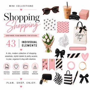 Shopping Digitala klistermärken: 43 Transparent PNG Clipart för GoodNotes & Scrapbooking