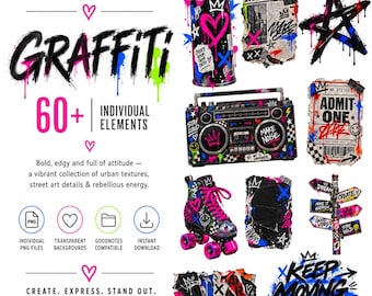 Graffiti Digital Stickers, Urban Street Art PNG Clipart, Scrapbook Elements