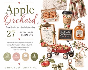 Apple Orchard PNG Clipart, 27 Fall Digital Stickers, Autumn Planner & Scrapbook Graphics