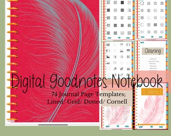 Cornell Notes Goodnotes Notebook; Aesthetic Notebook; 74 Notebook Journal Pages; To do List Notebook; Sticker Book included; 10 tabs