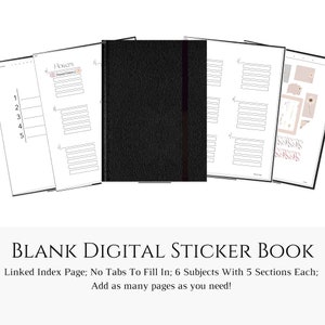 Goodnotes Sticker Book; Digital Blank Book To Customize; Linked Index Page; 6 Categories, 5 Sections; For Goodnotes Stickers and Templates