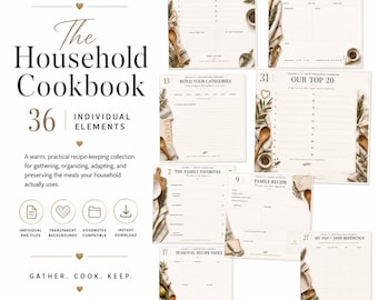 Digital Recipe Cards, 36 PNG Cookbook Planner Elements for GoodNotes