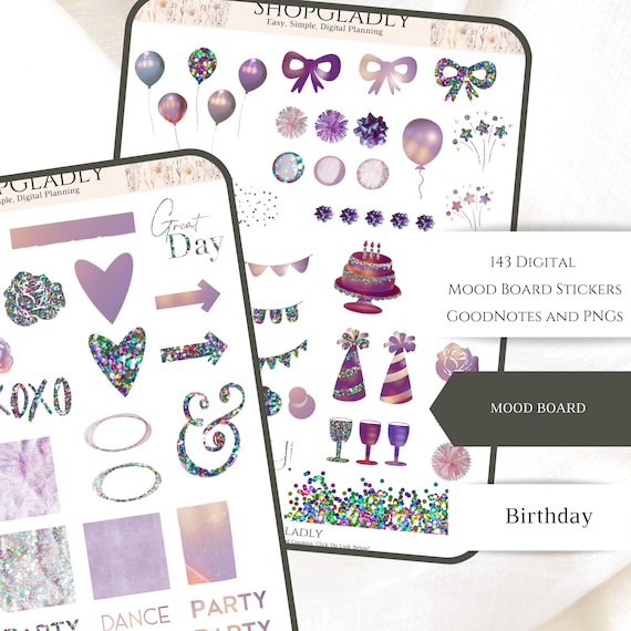 Goodnotes Stickers Birthday Mood Board Stickers 143 Digital Etsy