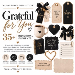 Digitale Dankbarkeits-Sticker, Romantische Moodboard-PNG-Cliparts, GoodNotes-Planer-Sticker