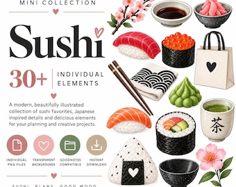 Sushi PNG Clipart, Digital Stickers, Japanese Food Graphics for GoodNotes & Scrapbooking
