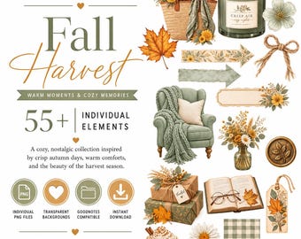 Fall Digital Stickers, Autumn PNG Clipart – Fall Harvest