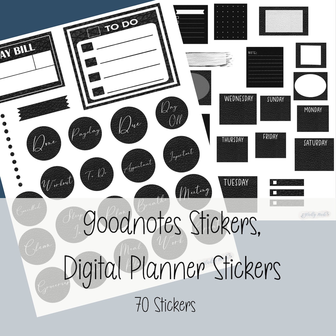 Goodnotes Stickers 70 Digital Stickers Black Planner Stickers - Etsy