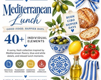Mediterranean Food PNG Clipart, Digital Planner Stickers
