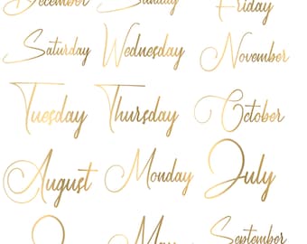 Gold Calendar Stickers: Goodnotes Digital Planner Set (PNG)