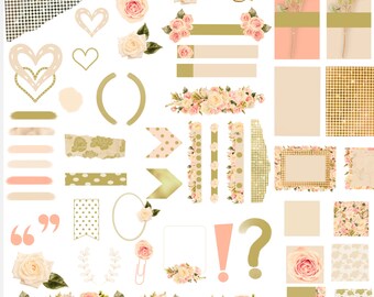 Pegatinas florales del planificador digital: conjunto de diarios GoodNotes (PNG)