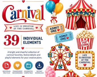 Carnival Digital Stickers, Amusement Park PNG Clipart for GoodNotes & Digital Scrapbooking