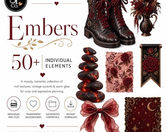 Gothic Floral PNG Clipart, Embers Burgundy Rose Digital Graphics for Scrapbooking & GoodNotes