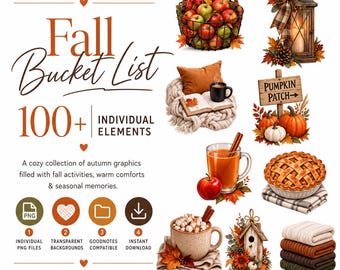 Autumn PNG Clipart & Fall Digital Stickers: Cozy Bucket List Graphics for GoodNotes