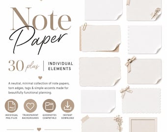 Neutral Note Paper PNG Clipart, Transparent Digital Planner & Scrapbook Elements