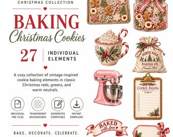 Christmas Baking Clipart PNG, Holiday Cookie Digital Stickers, GoodNotes & Scrapbook Graphics