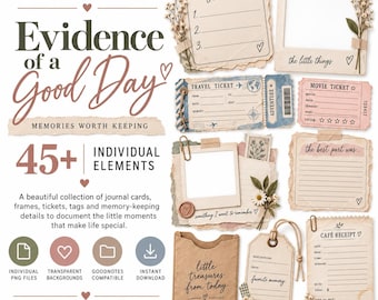 Digital Scrapbook Stickers, Memory Keeping PNG Clipart, Vintage Journal Cards & Ephemera – Evidence of a Good Day