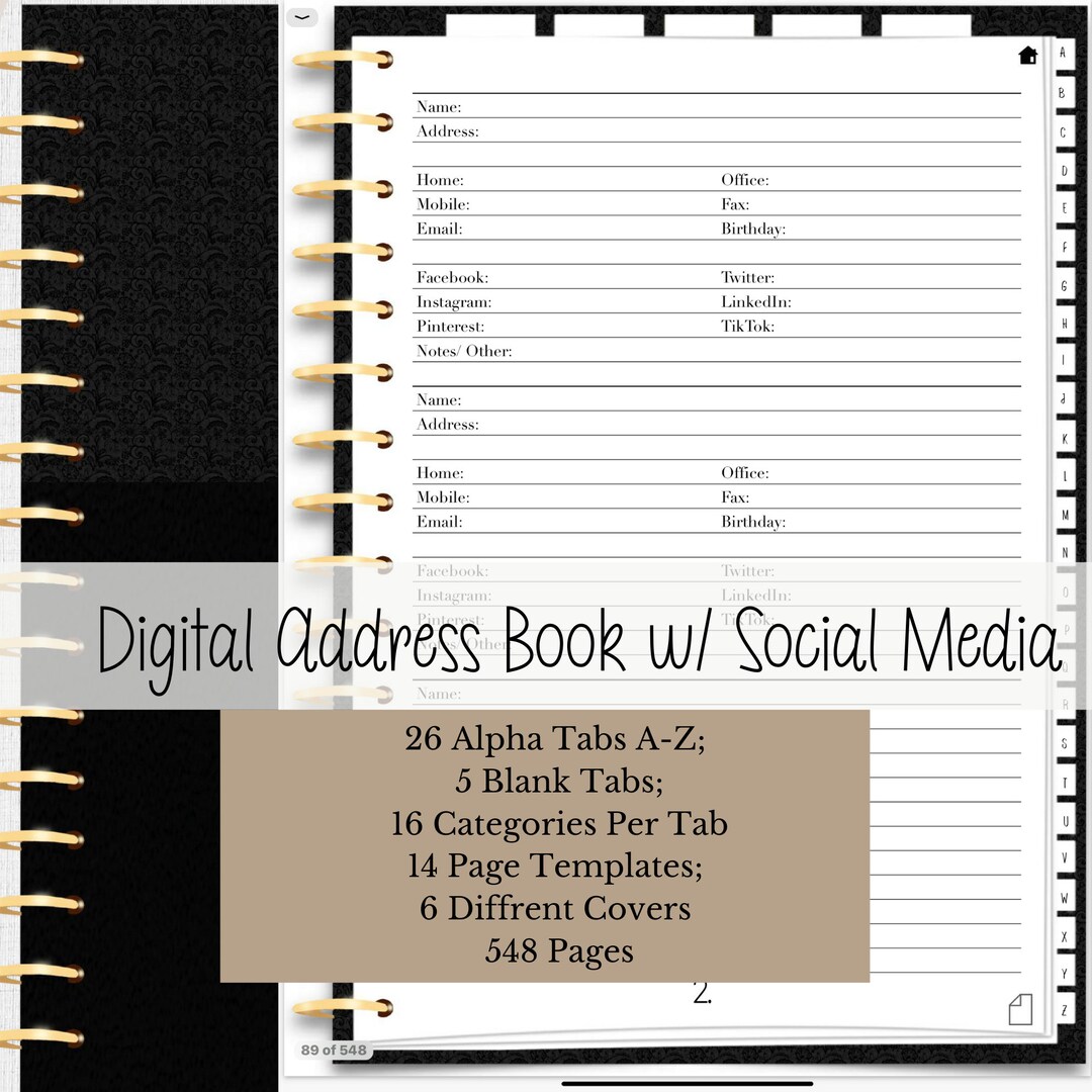 Goodnotes Address Book Digital Blank Book to Customize 26 Alpha Tabs 5