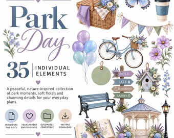 Park Day PNG Clipart, Picnic Digital Stickers, GoodNotes Planner & Scrapbook Graphics