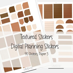 Adesivi digitali; Adesivi Goodnotes; Adesivi Paper Texture Planner; 90 PNG individuali;  3 Foglio GoodNotes; Pallet di colore marrone