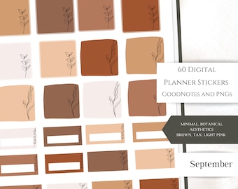 September Digital Planner Stickers: Tan Brown Botanical Goodnotes PNG (60 Individual)