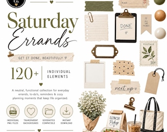Digital Planner Stickers, Saturday Errands PNG Clipart, GoodNotes Stickers, Everyday Planning Graphics