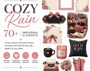 Fall Digital Stickers: Cozy Rain PNG Clipart for GoodNotes & Digital Journaling