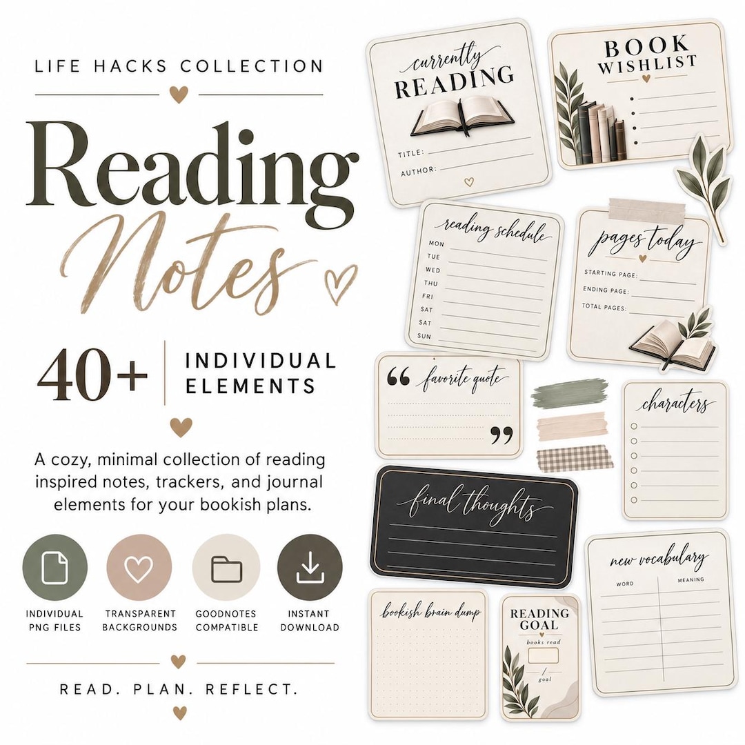 Reading Journal Digital Stickers, Goodnotes Book Planner Widgets, Bookish PNG Stickers, Reading ...