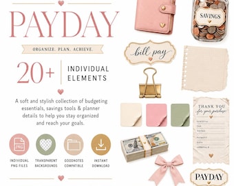 Digital Budget Planner Stickers, Payday Finance PNG Clipart for GoodNotes, Savings & Expense Tracking