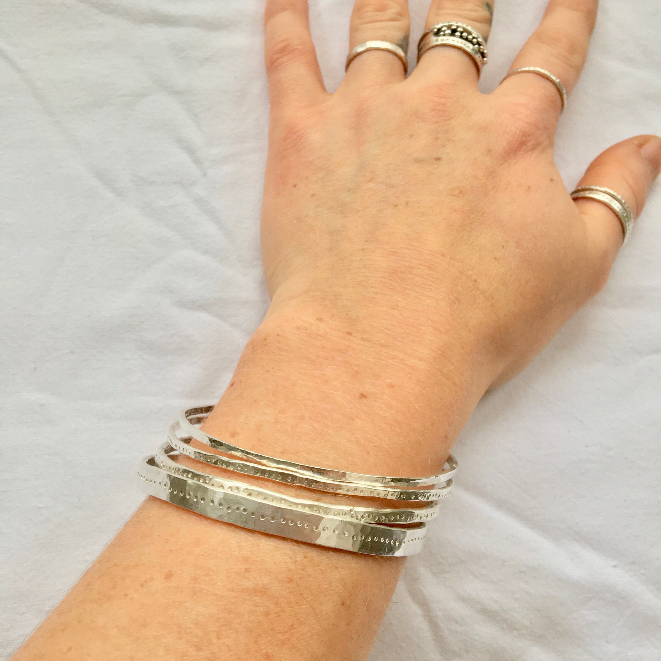 Solid Silver Bangle Silver Hallmarked Bangle Hammered Etsy