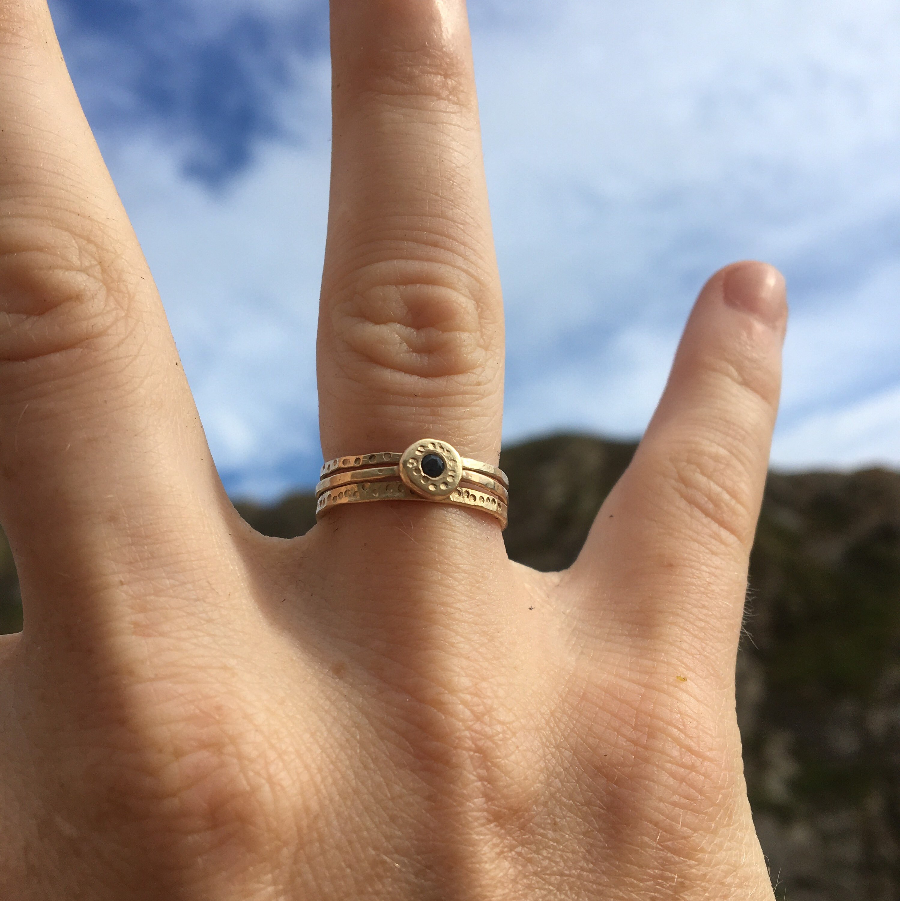 Solid Gold Unique Ring Band - Dotty Gold Ring - Textured Gold - Gold Stacking Ring - Hammered Gold Ring - Alternative Gold Band - Hallmarked