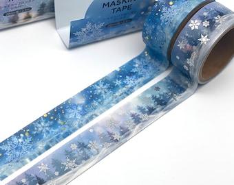 Paisaje invernal, copos de nieve, cinta washi/cinta adhesiva