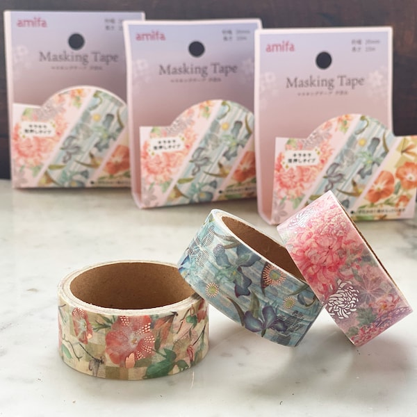 Motif floral, Washi Tape/Masking Tape 20 mm x 2,5 M avec application de feuille