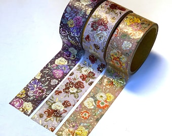 Roses avec argent / or, ruban washi / ruban de masquage 20 mm x 2,5 m