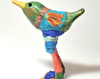 手作りの紙粘土の鳥の彫刻：カラフルなファッショニスタの友人 - Etsy 日本